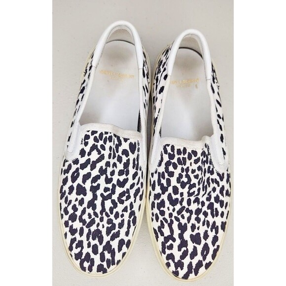 Saint Laurent Black and White Leopard Print Athletic Shoes - Picture 1 of 11